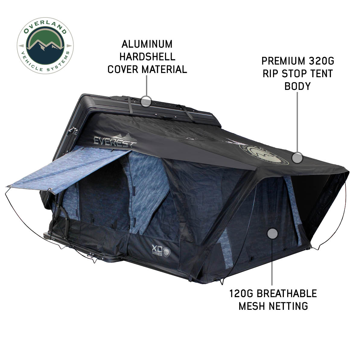 Overland Vehicle Systems XD Everest 2-Person Cantilever Aluminum Hard Shell Roof Top Tent